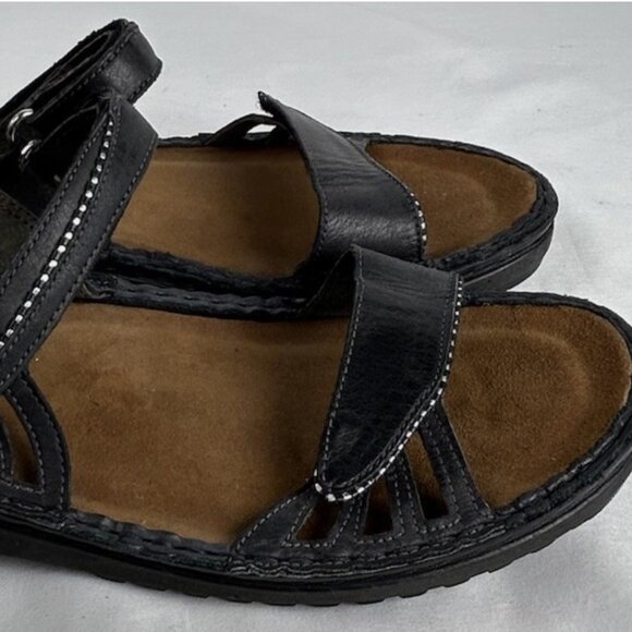Unworn Naot Black Leather Cutout Adjustable Strap Slingback Sandals Sz 38 US 7 - Picture 2 of 7
